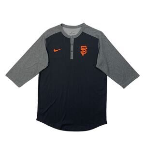 San Francisco Giants Shirt Men M Medium Grey Black Henley 3/4 Sleeve Raglan Nike